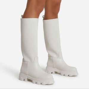 EGO chunky sole calf long biker boots